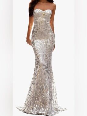 NWOT Sequin Mermaid Evening Gown ✨ Strapless Formal Dress- Size M